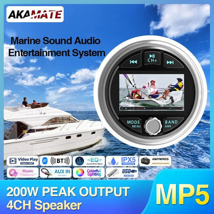 Boat Radio MP5 Marine Source Media Player AM FM RDS Receiver MP3 Stereo MP4 Video Play Bluetooth for ATV UTV SPA RZR Marine Radio
