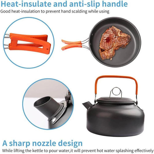 Camping Cooking set Camping Cookware Travel Tableware Outdoor Picnic Set Teapot For 2 - 3 Peaple Non - stick pots assorted sets - Camp Cooking - Open Cut Off - Grid