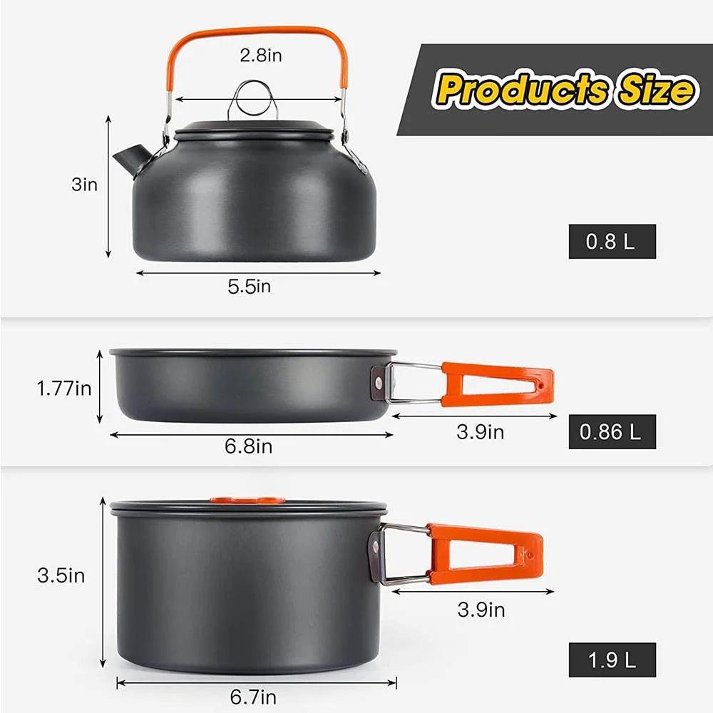 Camping Cooking set Camping Cookware Travel Tableware Outdoor Picnic Set Teapot For 2-3 Peaple Non-stick pots assorted sets Camp Cooking