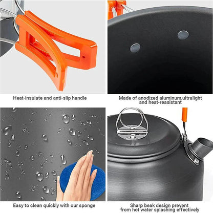 Camping Cooking set Camping Cookware Travel Tableware Outdoor Picnic Set Teapot For 2-3 Peaple Non-stick pots assorted sets Camp Cooking