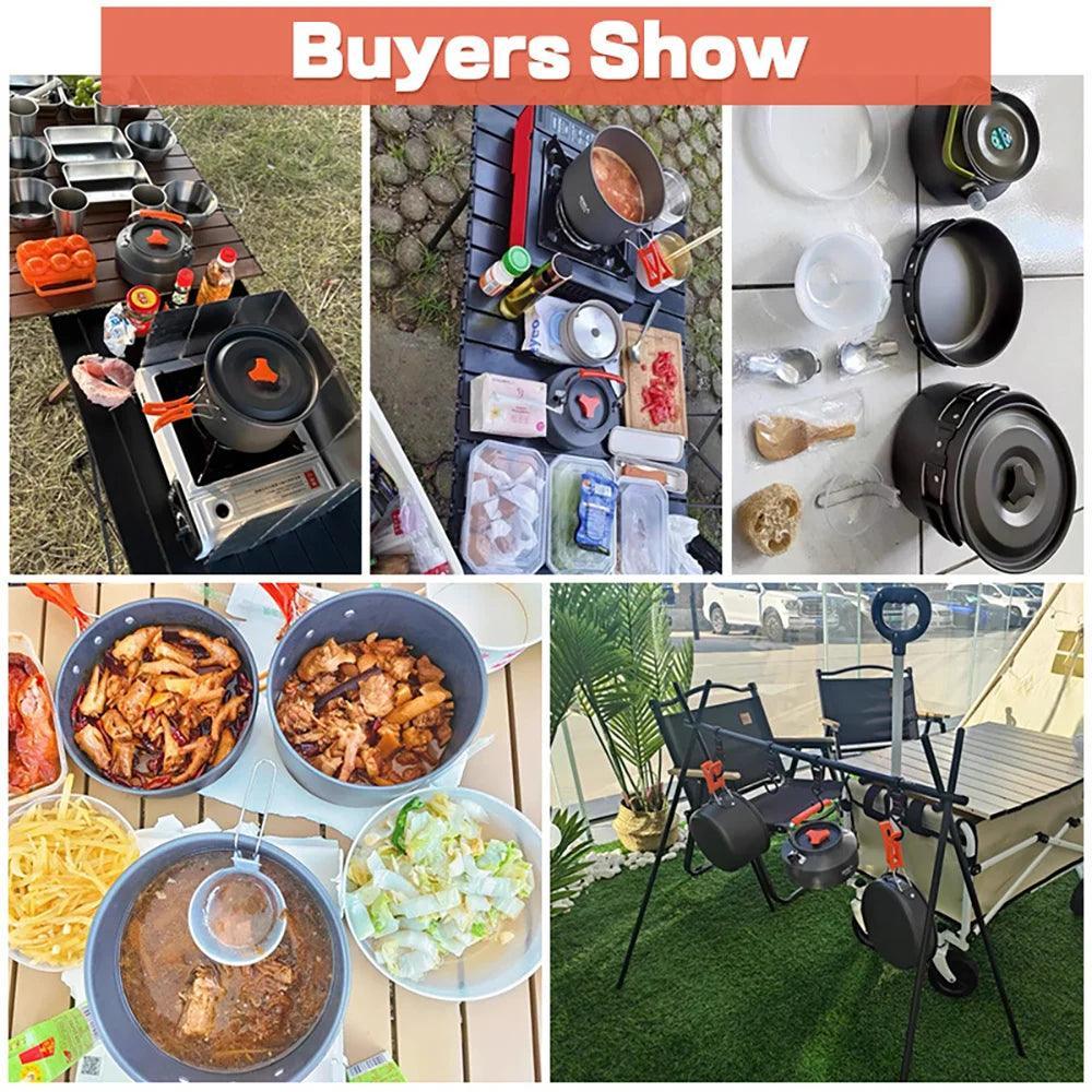 Camping Cooking set Camping Cookware Travel Tableware Outdoor Picnic Set Teapot For 2-3 Peaple Non-stick pots assorted sets Camp Cooking