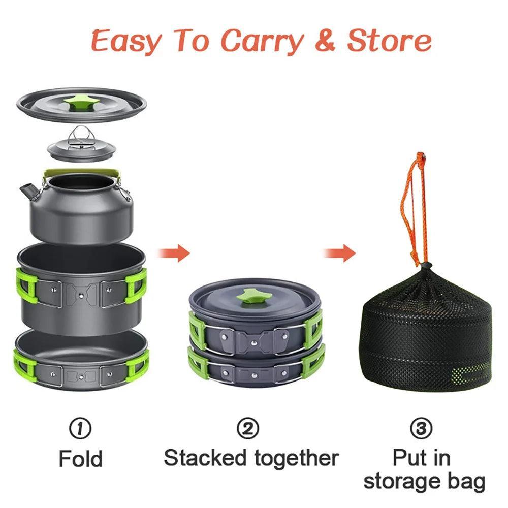 Camping Cooking set Camping Cookware Travel Tableware Outdoor Picnic Set Teapot For 2-3 Peaple Non-stick pots assorted sets Camp Cooking
