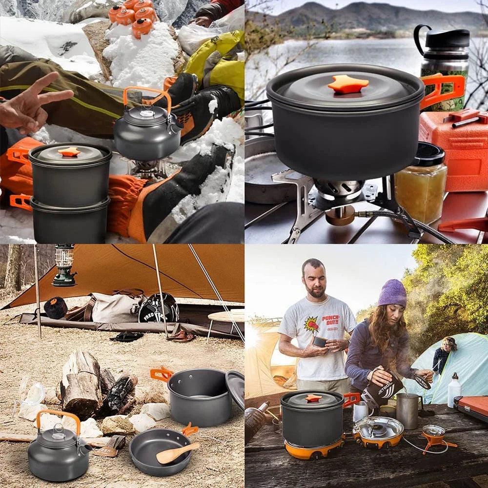 Camping Cooking set Camping Cookware Travel Tableware Outdoor Picnic Set Teapot For 2-3 Peaple Non-stick pots assorted sets Camp Cooking