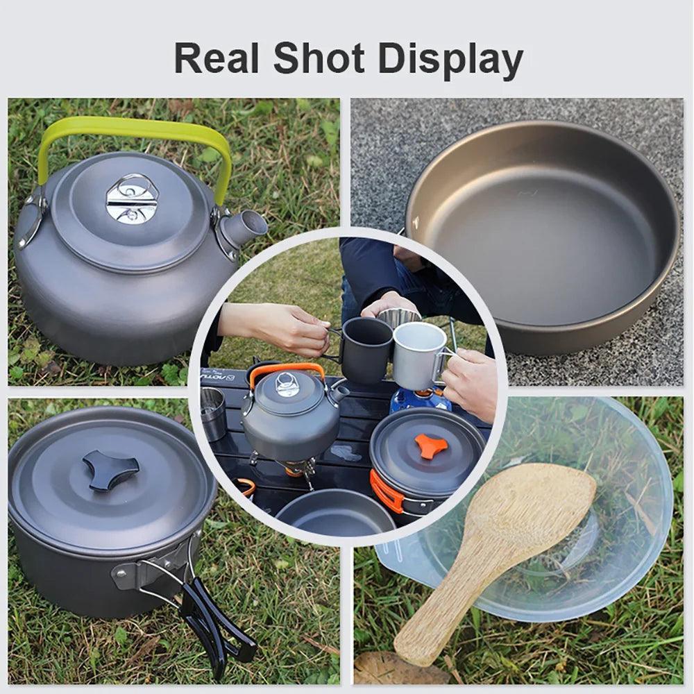 Camping Cooking set Camping Cookware Travel Tableware Outdoor Picnic Set Teapot For 2-3 Peaple Non-stick pots assorted sets Camp Cooking