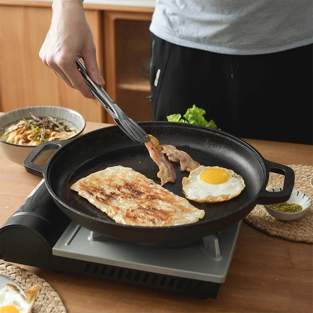 Cast Iron Frying Pan For Home Use Pizza Pancake Fry Pan Non - Stick Round Griddle For Crepes Camping BBQ Grill for Outdoor Cookwar - Frying Pan - Open Cut Off - Grid