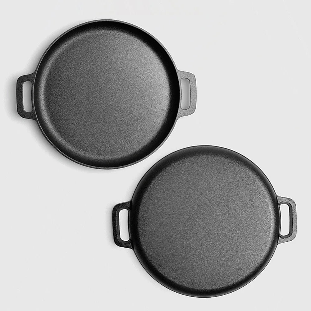 Cast Iron Frying Pan For Home Use Pizza Pancake Fry Pan Non - Stick Round Griddle For Crepes Camping BBQ Grill for Outdoor Cookwar - Frying Pan - Open Cut Off - Grid