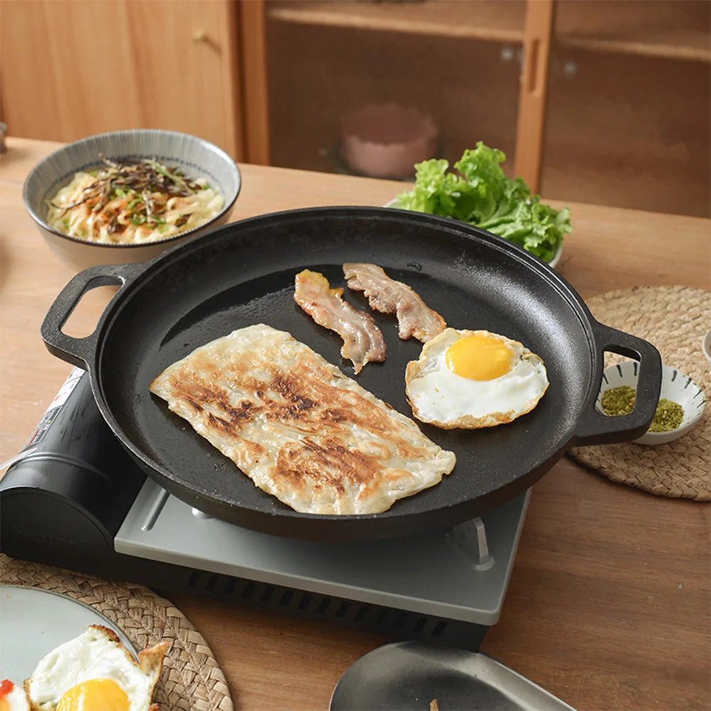 Cast Iron Frying Pan For Home Use Pizza Pancake Fry Pan Non - Stick Round Griddle For Crepes Camping BBQ Grill for Outdoor Cookwar - Frying Pan - Open Cut Off - Grid