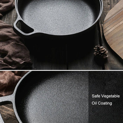 Cast Iron Frying Pan For Home Use Pizza Pancake Fry Pan Non - Stick Round Griddle For Crepes Camping BBQ Grill for Outdoor Cookwar - Frying Pan - Open Cut Off - Grid