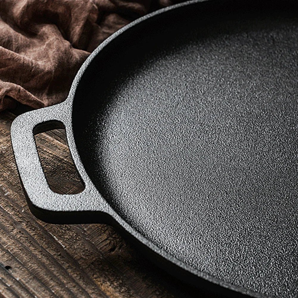 Cast Iron Frying Pan For Home Use Pizza Pancake Fry Pan Non - Stick Round Griddle For Crepes Camping BBQ Grill for Outdoor Cookwar - Frying Pan - Open Cut Off - Grid