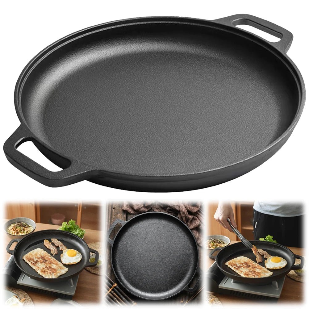Cast Iron Frying Pan For Home Use Pizza Pancake Fry Pan Non - Stick Round Griddle For Crepes Camping BBQ Grill for Outdoor Cookwar - Frying Pan - Open Cut Off - Grid