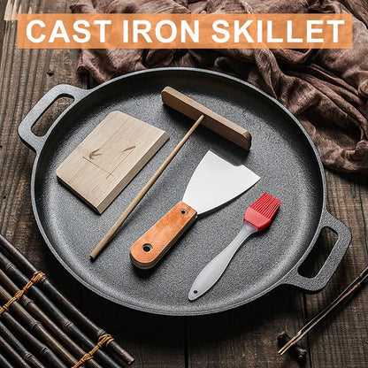 Cast Iron Frying Pan For Home Use Pizza Pancake Fry Pan Non - Stick Round Griddle For Crepes Camping BBQ Grill for Outdoor Cookwar - Frying Pan - Open Cut Off - Grid