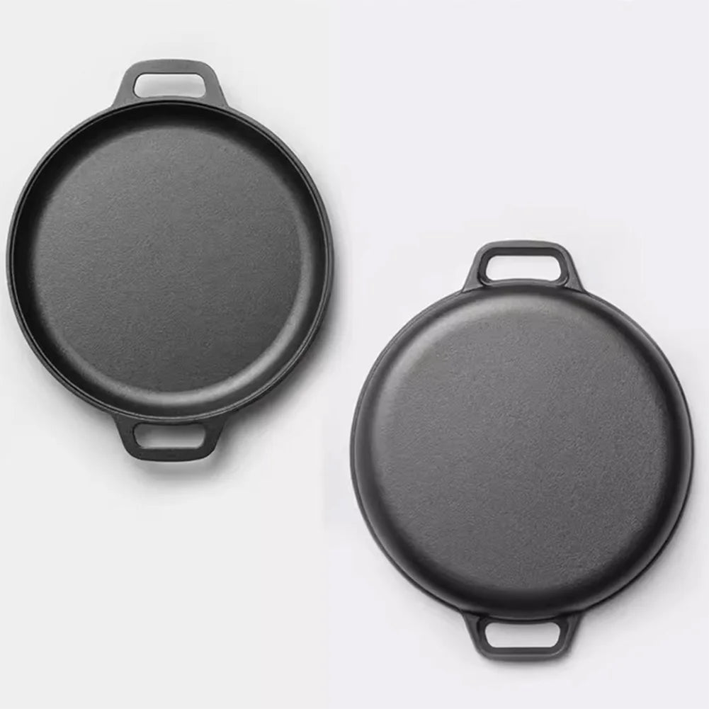Cast Iron Frying Pan For Home Use Pizza Pancake Fry Pan Non - Stick Round Griddle For Crepes Camping BBQ Grill for Outdoor Cookwar - Frying Pan - Open Cut Off - Grid