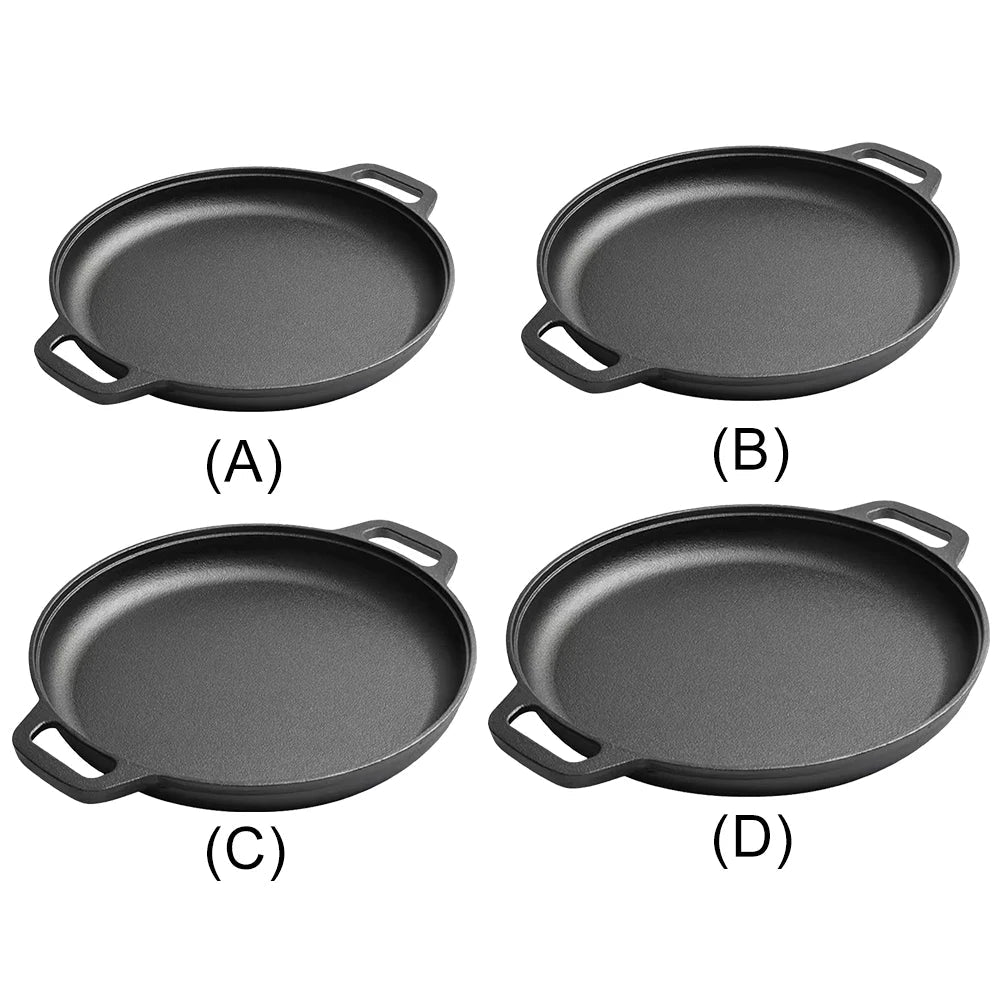 Cast Iron Frying Pan For Home Use Pizza Pancake Fry Pan Non - Stick Round Griddle For Crepes Camping BBQ Grill for Outdoor Cookwar - Frying Pan - Open Cut Off - Grid