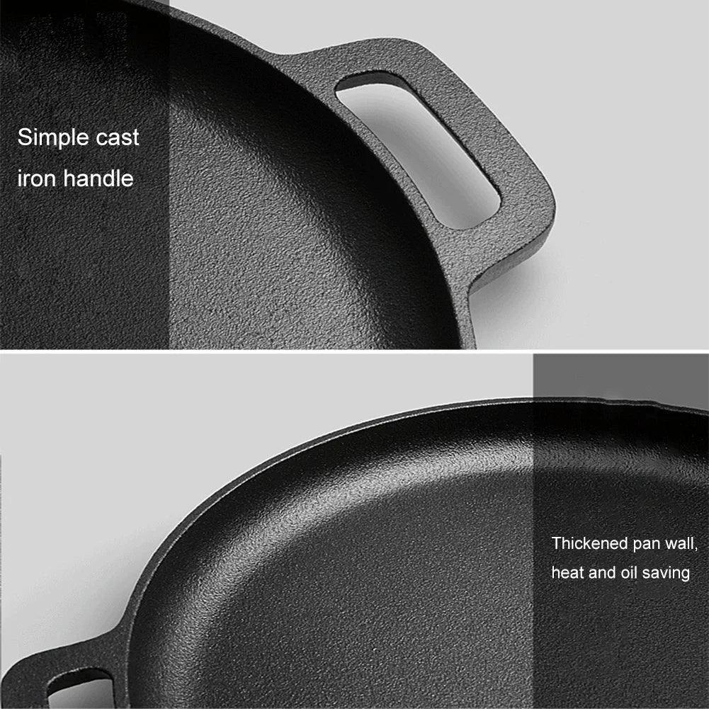 Cast Iron Frying Pan For Home Use Pizza Pancake Fry Pan Non - Stick Round Griddle For Crepes Camping BBQ Grill for Outdoor Cookwar - Frying Pan - Open Cut Off - Grid