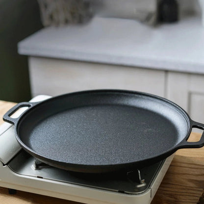 Cast Iron Frying Pan For Home Use Pizza Pancake Fry Pan Non - Stick Round Griddle For Crepes Camping BBQ Grill for Outdoor Cookwar - Frying Pan - Open Cut Off - Grid