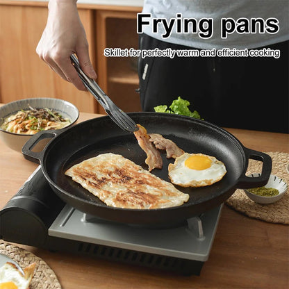 Cast Iron Frying Pan For Home Use Pizza Pancake Fry Pan Non - Stick Round Griddle For Crepes Camping BBQ Grill for Outdoor Cookwar - Frying Pan - Open Cut Off - Grid
