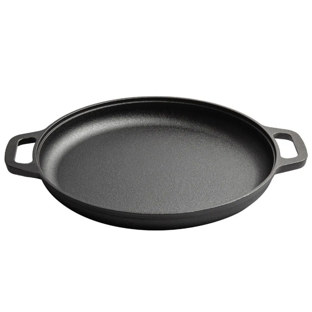 Cast Iron Frying Pan For Home Use Pizza Pancake Fry Pan Non - Stick Round Griddle For Crepes Camping BBQ Grill for Outdoor Cookwar - Frying Pan - Open Cut Off - Grid