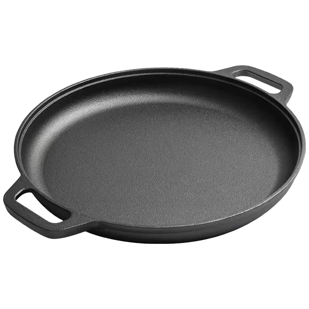 Cast Iron Frying Pan For Home Use Pizza Pancake Fry Pan Non - Stick Round Griddle For Crepes Camping BBQ Grill for Outdoor Cookwar - Frying Pan - Open Cut Off - Grid
