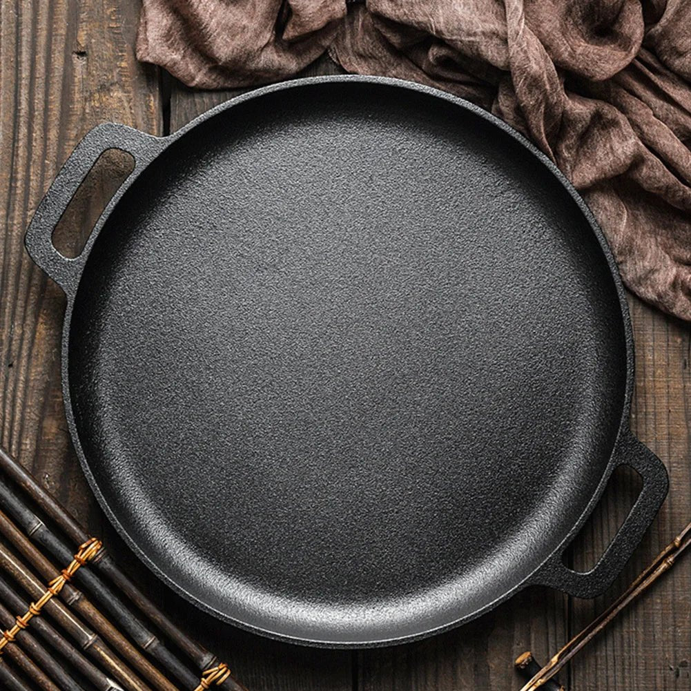 Cast Iron Frying Pan For Home Use Pizza Pancake Fry Pan Non - Stick Round Griddle For Crepes Camping BBQ Grill for Outdoor Cookwar - Frying Pan - Open Cut Off - Grid