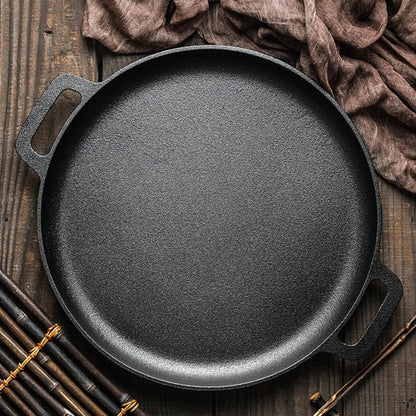 Cast Iron Frying Pan For Home Use Pizza Pancake Fry Pan Non - Stick Round Griddle For Crepes Camping BBQ Grill for Outdoor Cookwar - Frying Pan - Open Cut Off - Grid