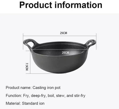 Cast Iron Pot Uncoated And Non Stick wok Casserole kitchen cooking pot cast iron skillet Cookware wok pan fry pan - Cast Iron Pot - Open Cut Off - Grid