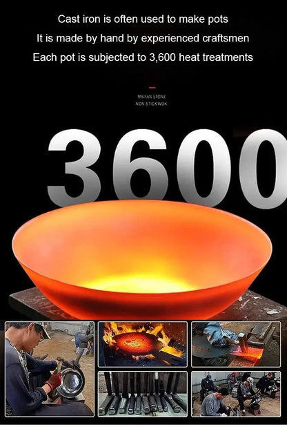 Cast Iron Pot Uncoated And Non Stick wok Casserole kitchen cooking pot cast iron skillet Cookware wok pan fry pan - Cast Iron Pot - Open Cut Off - Grid
