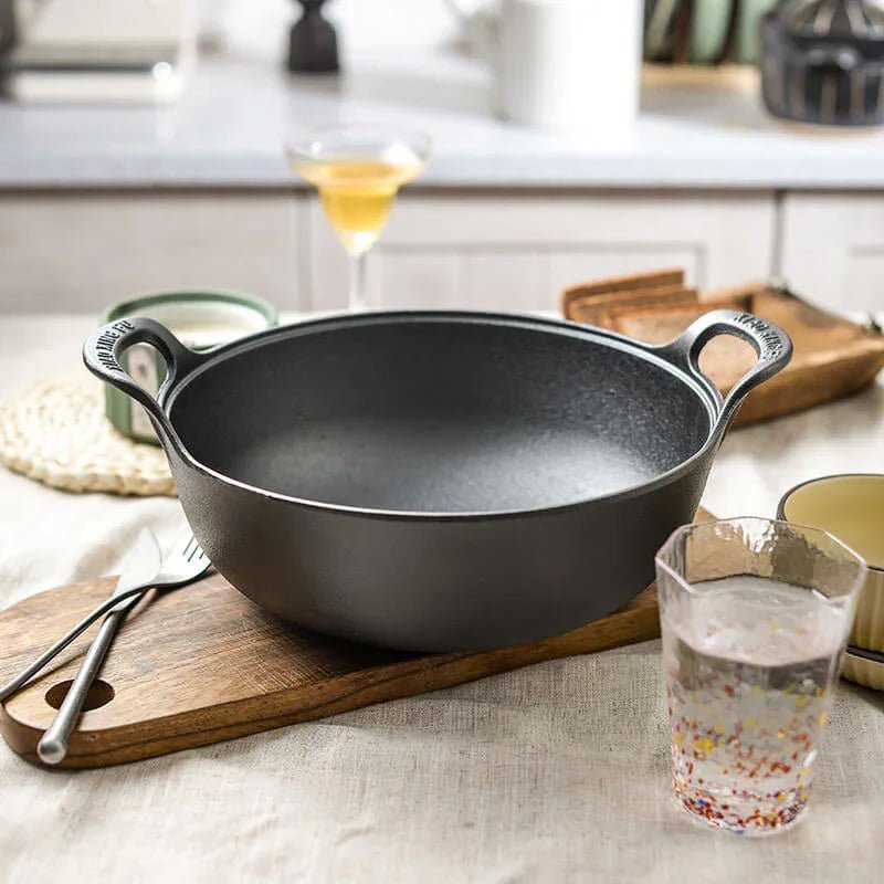 Cast Iron Pot Uncoated And Non Stick wok Casserole kitchen cooking pot cast iron skillet Cookware wok pan fry pan - Cast Iron Pot - Open Cut Off - Grid