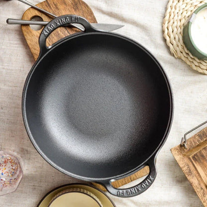 Cast Iron Pot Uncoated And Non Stick wok Casserole kitchen cooking pot cast iron skillet Cookware wok pan fry pan - Cast Iron Pot - Open Cut Off - Grid