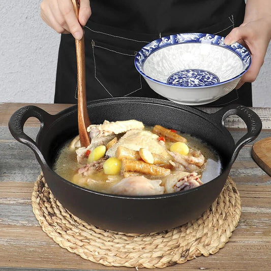Cast Iron Pot Uncoated And Non Stick wok Casserole kitchen cooking pot cast iron skillet Cookware wok pan fry pan - Cast Iron Pot - Open Cut Off - Grid