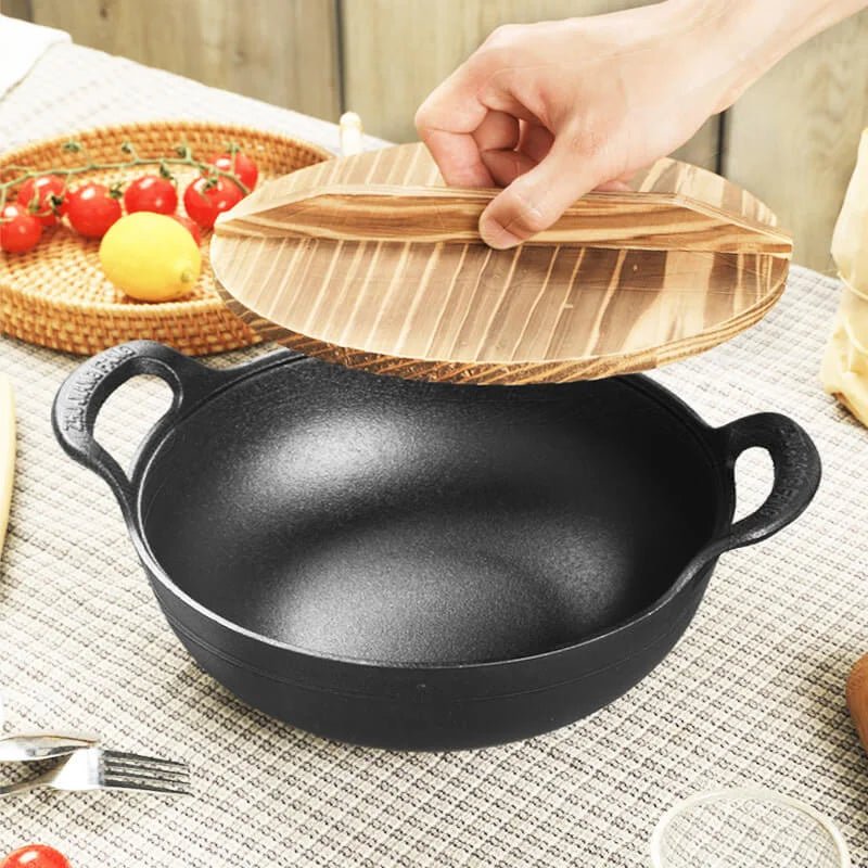 Cast Iron Pot Uncoated And Non Stick wok Casserole kitchen cooking pot cast iron skillet Cookware wok pan fry pan - Cast Iron Pot - Open Cut Off - Grid