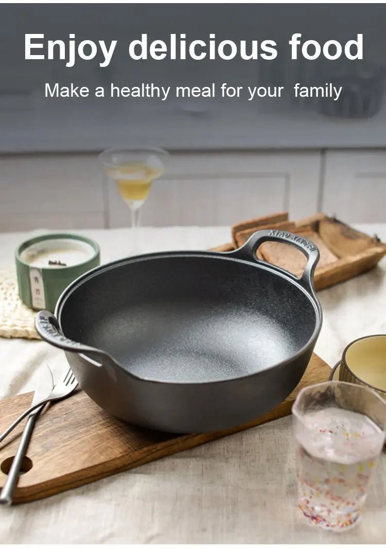 Cast Iron Pot Uncoated And Non Stick wok Casserole kitchen cooking pot cast iron skillet Cookware wok pan fry pan - Cast Iron Pot - Open Cut Off - Grid
