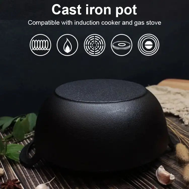 Cast Iron Pot Uncoated And Non Stick wok Casserole kitchen cooking pot cast iron skillet Cookware wok pan fry pan - Cast Iron Pot - Open Cut Off - Grid