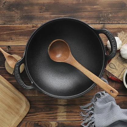 Cast Iron Pot Uncoated And Non Stick wok Casserole kitchen cooking pot cast iron skillet Cookware wok pan fry pan - Cast Iron Pot - Open Cut Off - Grid