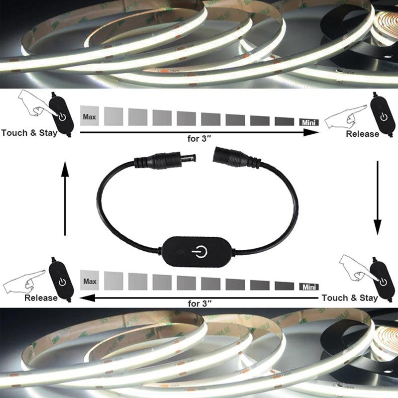 DC12V 5V 3A LED Tape Lights Touch Dimmer Switch Brightness Dimming Memory Function with DC Plug for 5050 SMD COB LED Strip Dimmer Switch