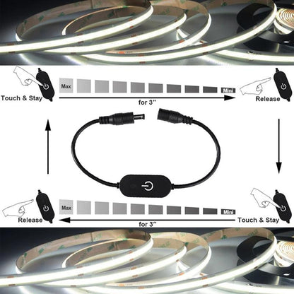 DC12V 5V 3A LED Tape Lights Touch Dimmer Switch Brightness Dimming Memory Function with DC Plug for 5050 SMD COB LED Strip Dimmer Switch