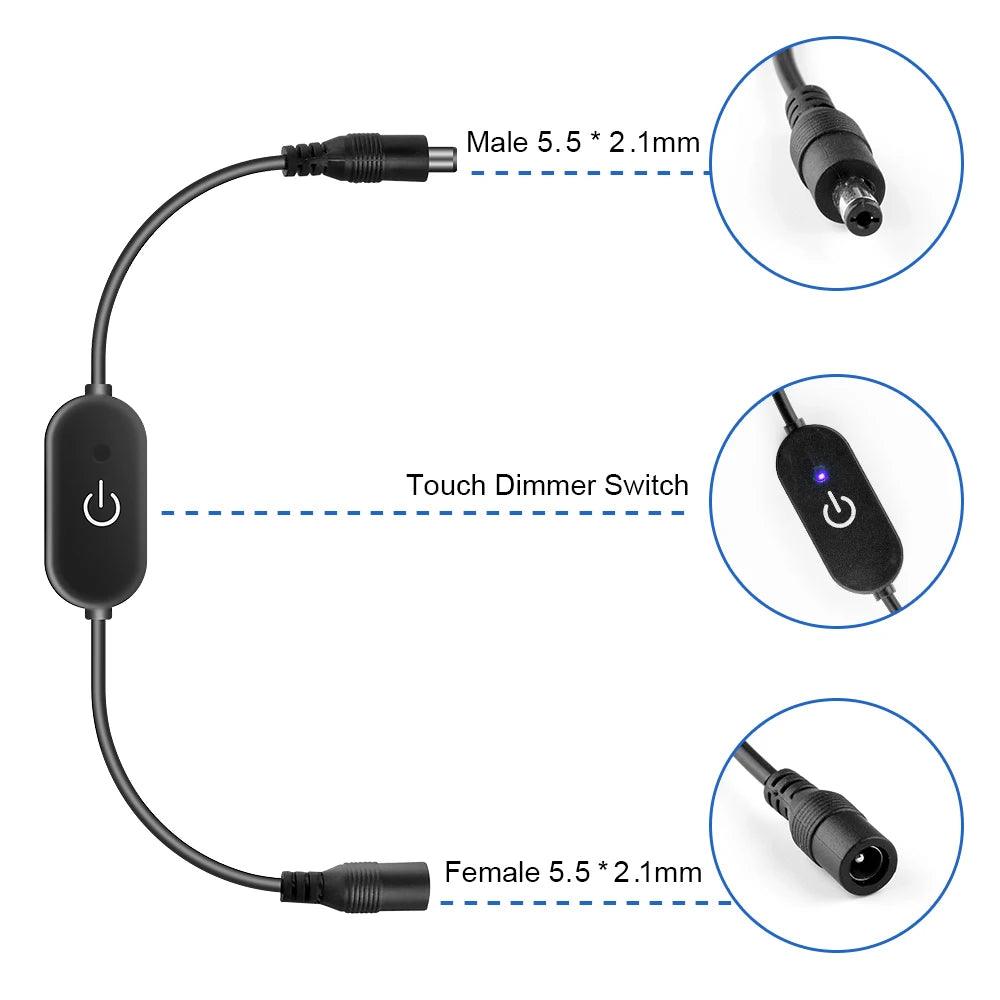 DC12V 5V 3A LED Tape Lights Touch Dimmer Switch Brightness Dimming Memory Function with DC Plug for 5050 SMD COB LED Strip Dimmer Switch