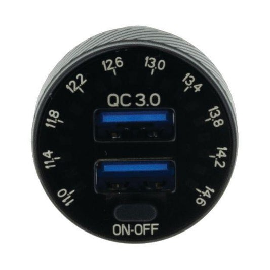 Dual USB in Car Socket Charger Dual QC3.0 With Voltmeter & Switch - Aux 12v Socket - Hulk 4x4