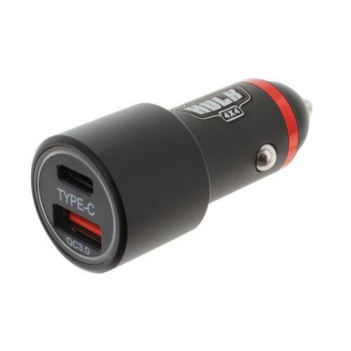 Dual USB in Car Socket Charger - USB Type C & QC3.0 - Aux 12v Socket - Hulk 4x4