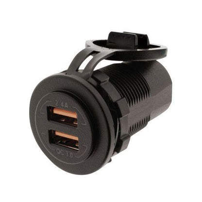 Dual USB Socket Port A- 5V 2.4A Port B- QC3.0 3.6-12V 18W Aux 12v Socket