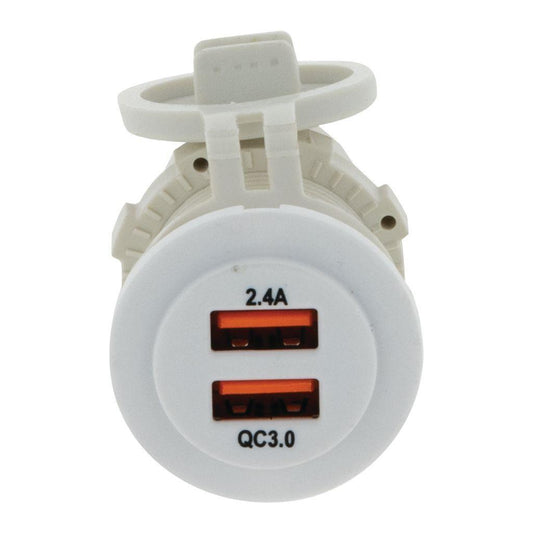 Dual USB White Socket Port 1 2.4A Port 2: QC3.0 Non Led - Aux 12v Socket - Hulk 4x4