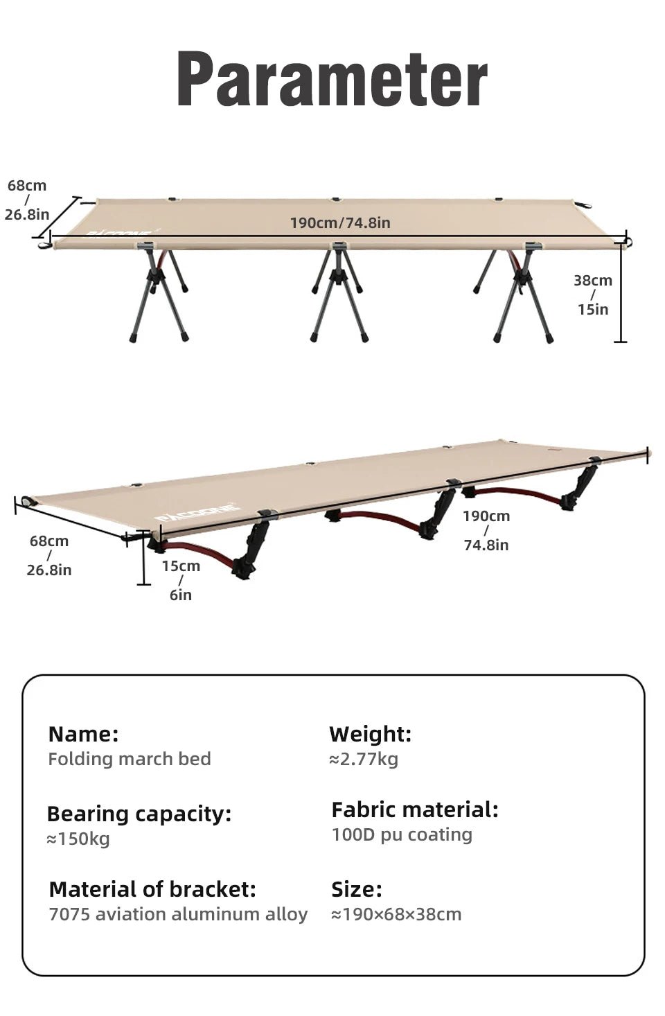 Folding Camping Bed Portable Outdoor Bed For Adults & Kids Camping Camp Stretcher