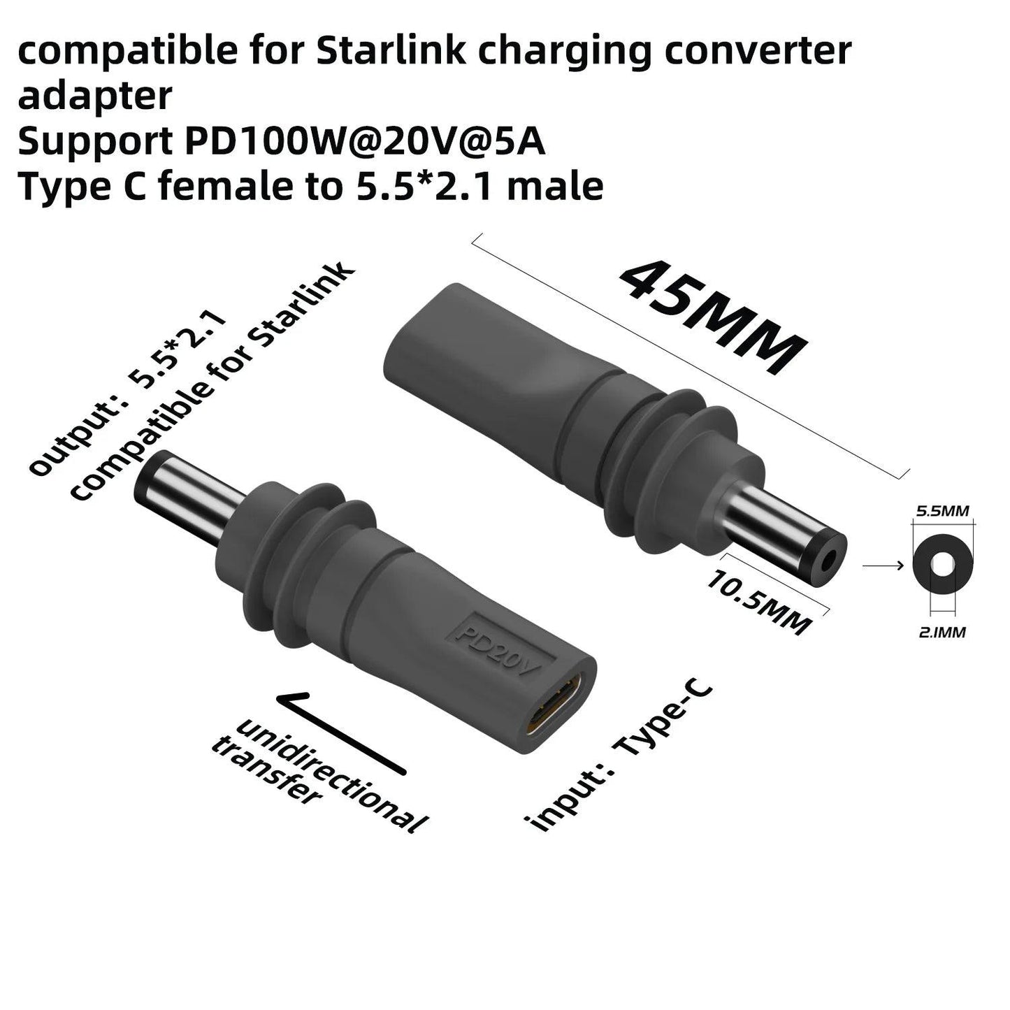 For Starlink Mini Cable 2M(6.6ft) Starlink Mini DC Power Type-C Input Replacement cable Waterproof Outerdoor Barrel Jack Chargin Starlink Cables & Adaptors