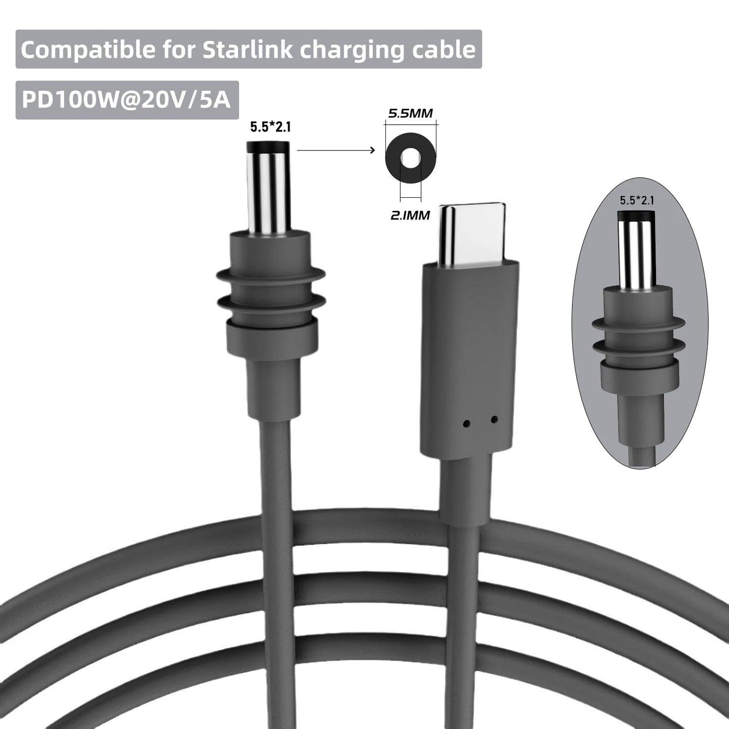 For Starlink Mini Cable 2M(6.6ft) Starlink Mini DC Power Type-C Input Replacement cable Waterproof Outerdoor Barrel Jack Chargin Starlink Cables & Adaptors