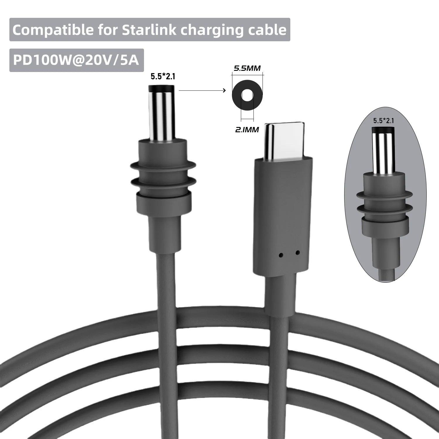 For Starlink Mini Cable 2M(6.6ft) Starlink Mini DC Power Type-C Input Replacement cable Waterproof Outerdoor Barrel Jack Chargin Starlink Cables & Adaptors
