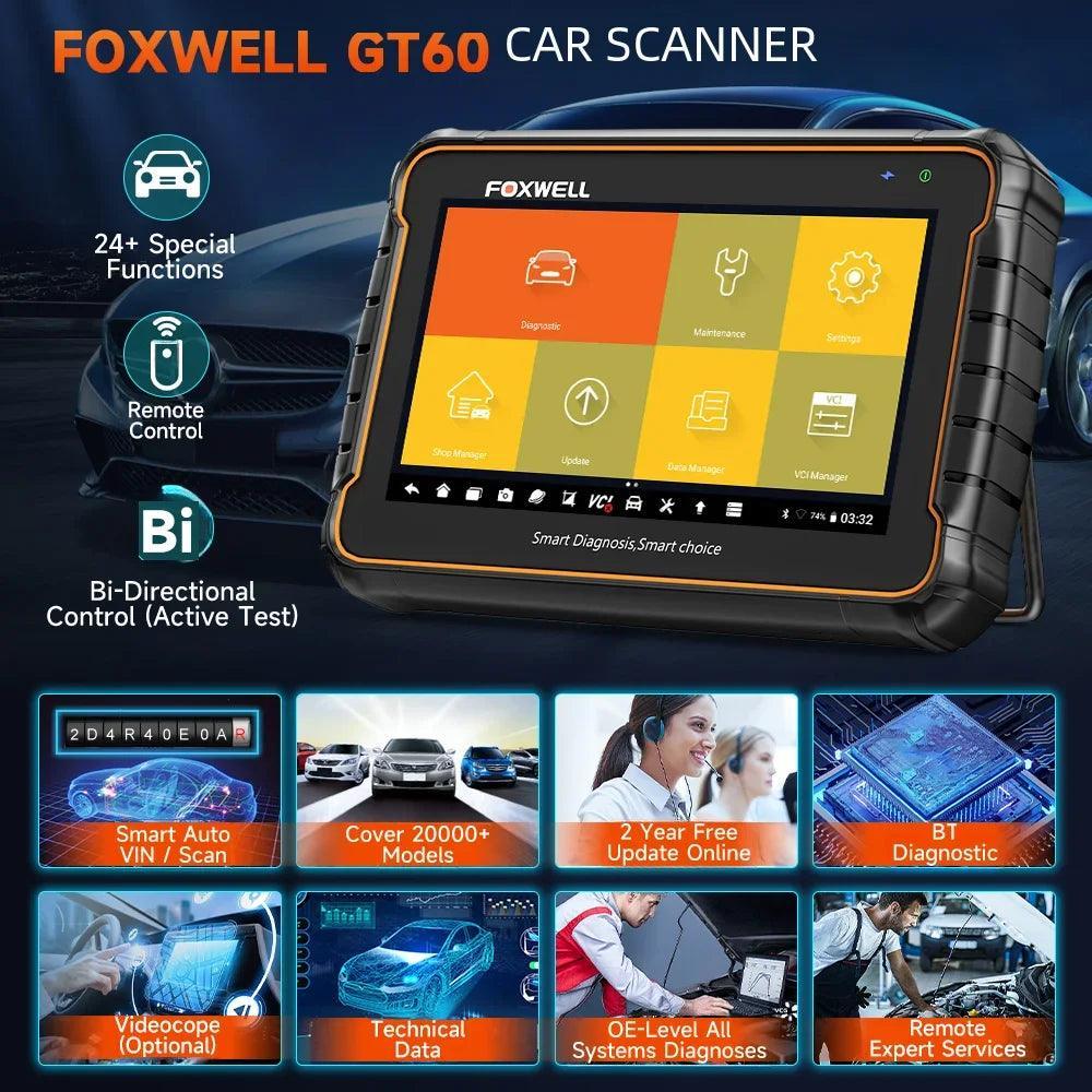 Foxwell GT60 OBD2 Diagnostic Tool Full System Active Test Car Code Reader 24 Reset Service Professional OBD 2 Automotive Scanner OBD Scanner