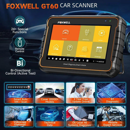 Foxwell GT60 OBD2 Diagnostic Tool Full System Active Test Car Code Reader 24 Reset Service Professional OBD 2 Automotive Scanner OBD Scanner