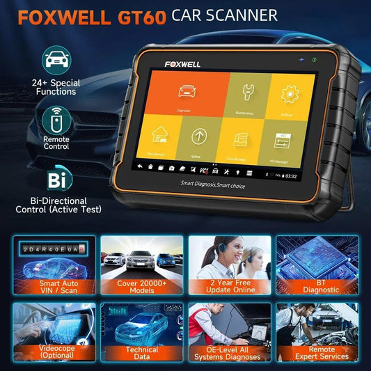 Foxwell GT60 OBD2 Diagnostic Tool Full System Active Test Car Code Reader 24 Reset Service Professional OBD 2 Automotive Scanner OBD Scanner