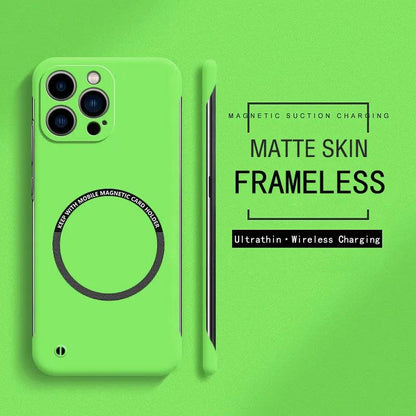 Frameless Magnetic Slim Case For Magsafe iPhone 12 11 Pro 11Pro 12Pro Xs Max 12 Mini Wireless Charging PC Matte Back Cover - Mobile Phone Case - Open Cut Off - Grid