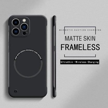 Frameless Magnetic Slim Case For Magsafe iPhone 12 11 Pro 11Pro 12Pro Xs Max 12 Mini Wireless Charging PC Matte Back Cover - Mobile Phone Case - Open Cut Off - Grid
