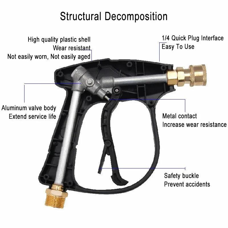 High Pressure Washer Gun High Pressure Water Spray Gun Jet Washer Car Wash Power Washer Spray Gun with 1/4" Quick Connector - High Pressure Washer Gun - Open Cut Off - Grid